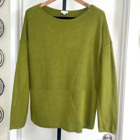 J Jill Womens Textured Boat Neck Sweater - Green, Size XL - Picture 2 of 7